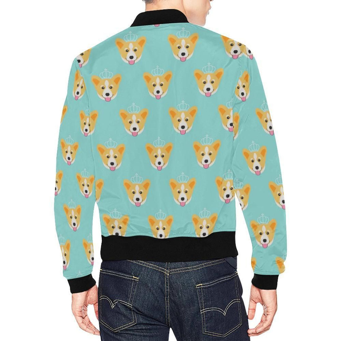 FUNSTUFFPRINT Queen King Corgi Pattern Print Mens 3D Bomber Jacket