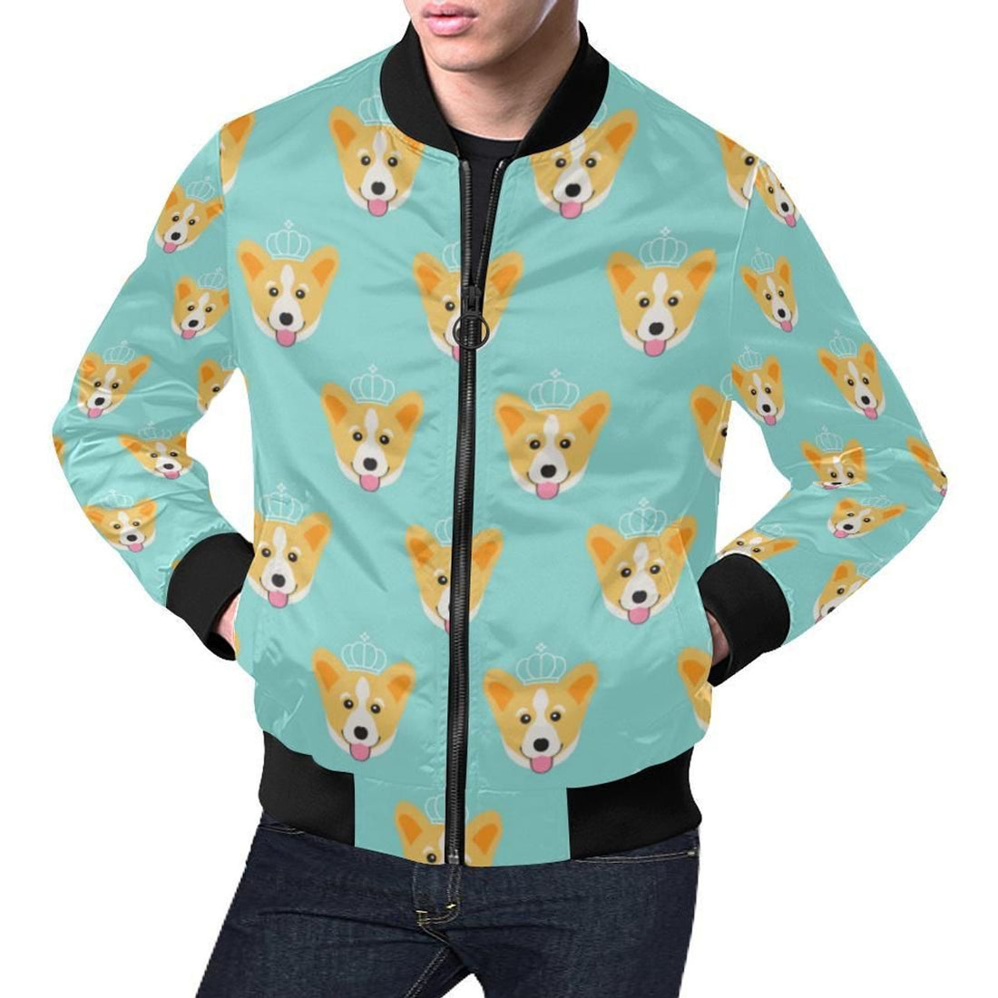 FUNSTUFFPRINT Queen King Corgi Pattern Print Mens 3D Bomber Jacket