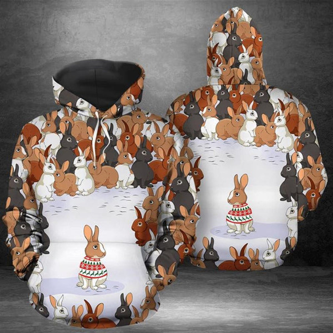 FUNSTUFFPRINT 3D Rabbit Christmas All Over 3D Hoodie and Zip Hoodie