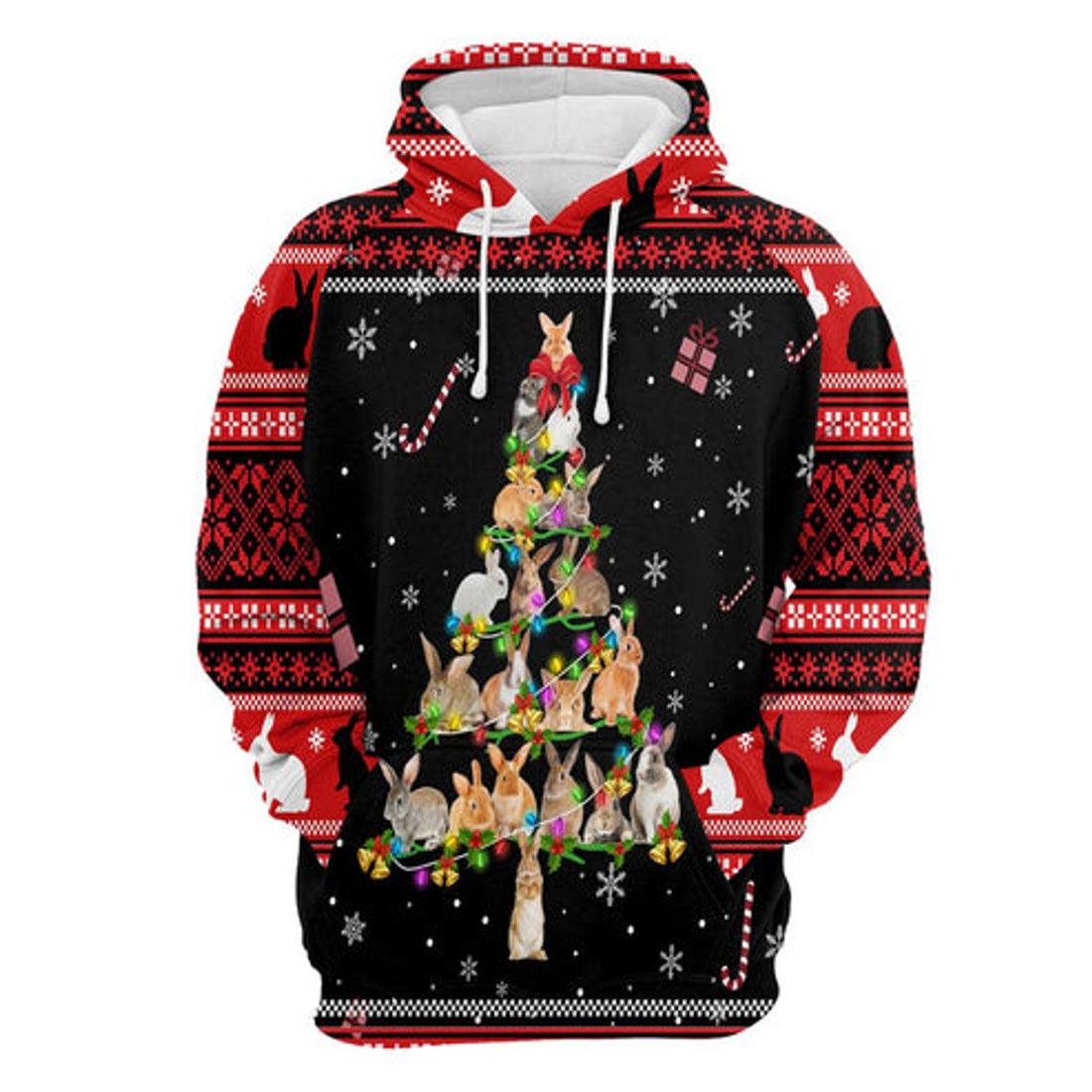 FUNSTUFFPRINT 3D Rabbit Pine Christmas All Over 3D Hoodie and Zip Hoodie