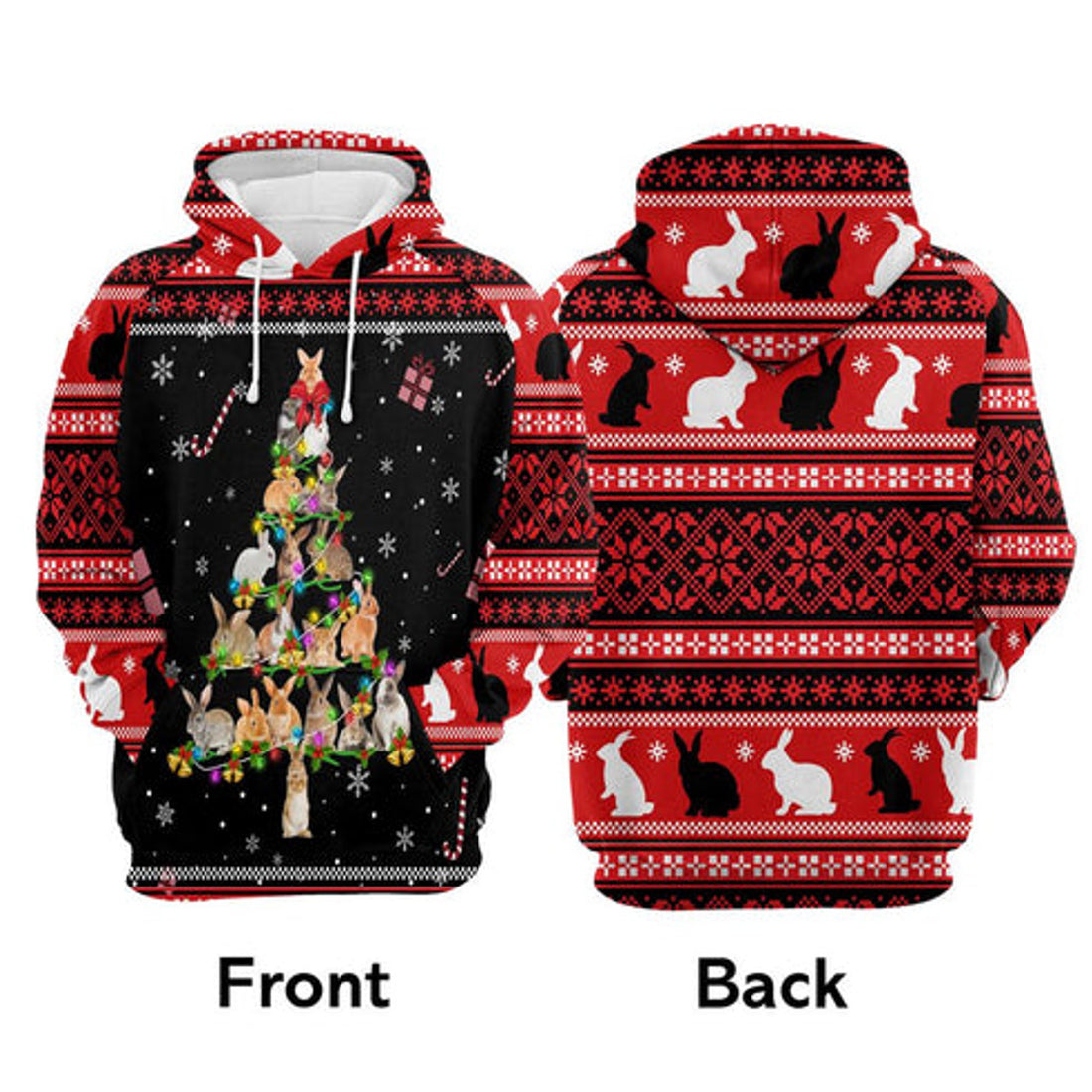 FUNSTUFFPRINT 3D Rabbit Pine Christmas All Over 3D Hoodie and Zip Hoodie