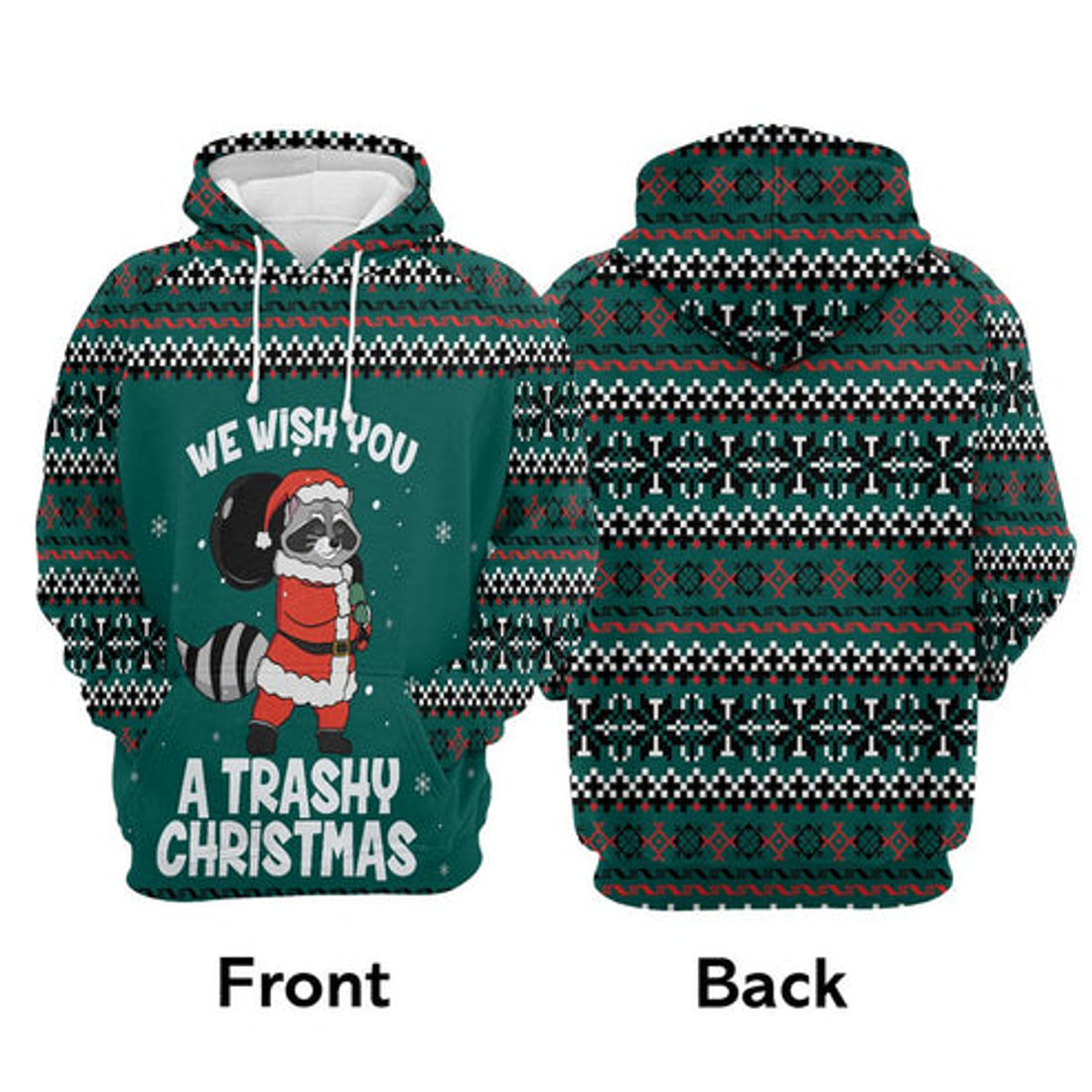 FUNSTUFFPRINT 3D Raccoon Trashy Christmas All Over 3D Hoodie and Zip Hoodie