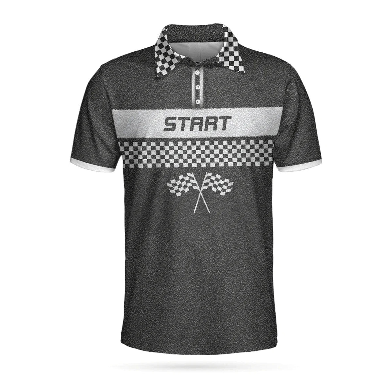 Racing Start And Finish Short Sleeve Polo Shirt, Black And White Checker Pattern Polo Shirt, Best Racing Shirt For Men