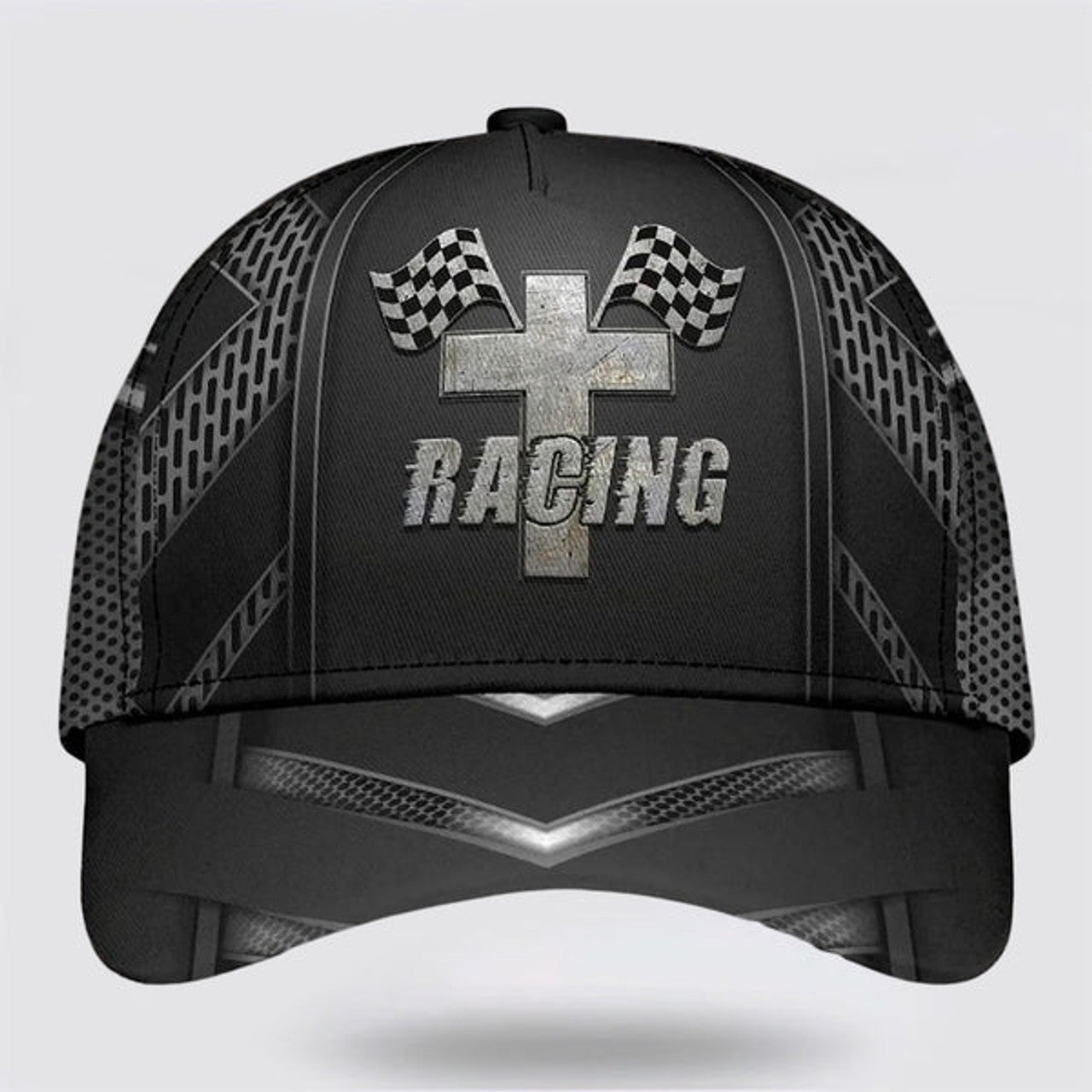 FUNSTUFFPRINT Racing The Cross Classic Hat All Over Print - Christian Hats for Men and Women