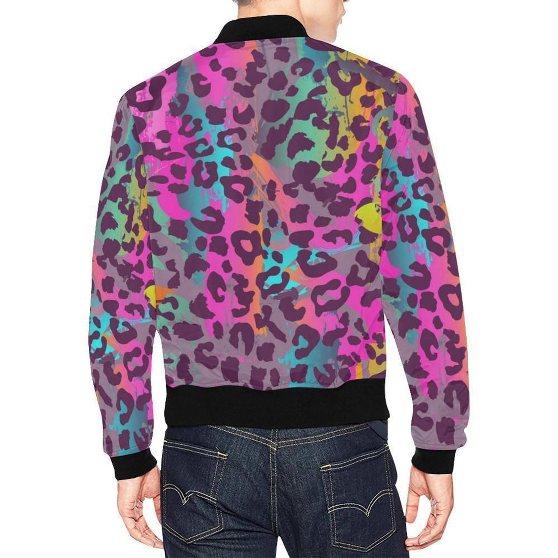 FUNSTUFFPRINT Rainbow Cheetah Leopard Pattern Print Mens 3D Bomber Jacket