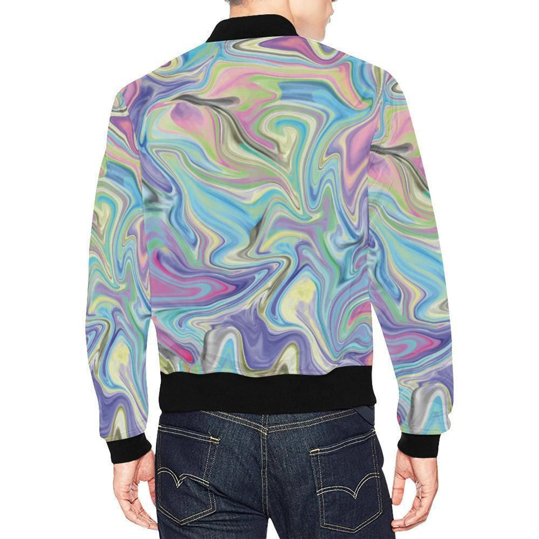 FUNSTUFFPRINT Rainbow Marble Pattern Print Mens 3D Bomber Jacket