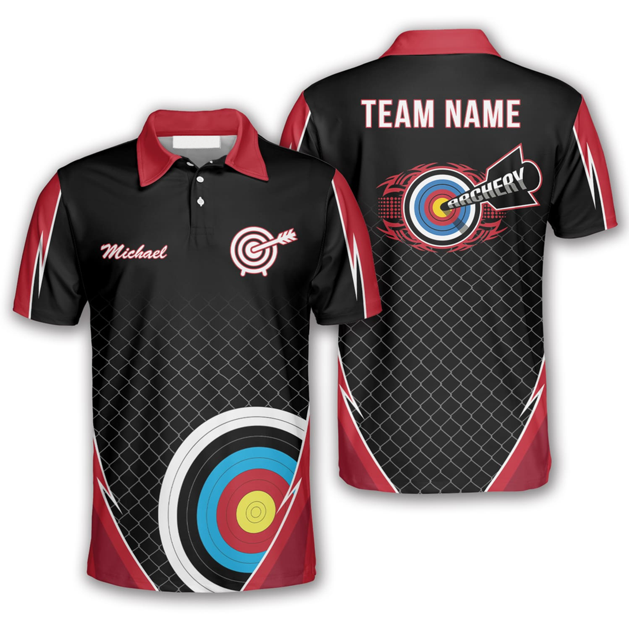 Custom Red Black Net Pattern Custom Archery Shirts For Men, Uniform For Team Archery