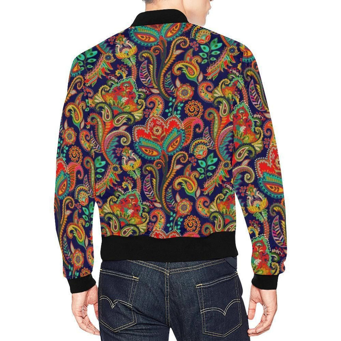 FUNSTUFFPRINT Red Flower Paisley Pattern Print Mens 3D Bomber Jacket