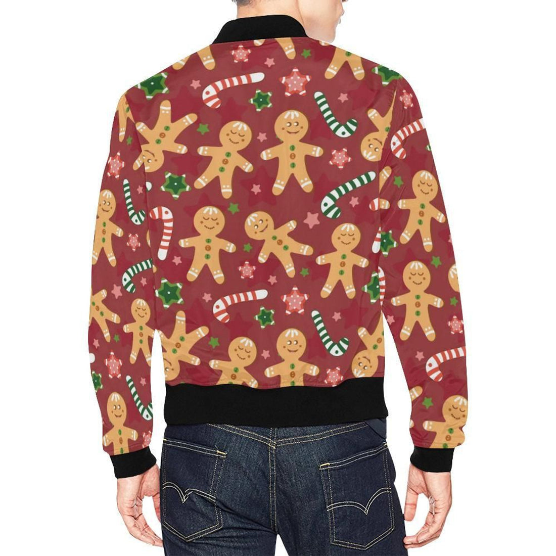 FUNSTUFFPRINT Red Gingerbread Man Chirstmas Pattern Print Mens 3D Bomber Jacket