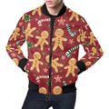 FUNSTUFFPRINT Red Gingerbread Man Chirstmas Pattern Print Mens 3D Bomber Jacket