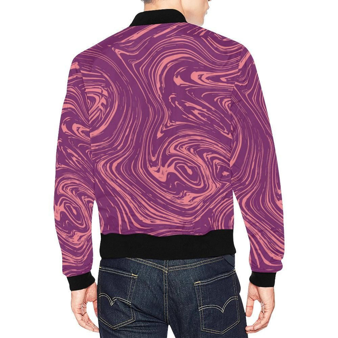 FUNSTUFFPRINT Red Marble Pattern Print Mens 3D Bomber Jacket