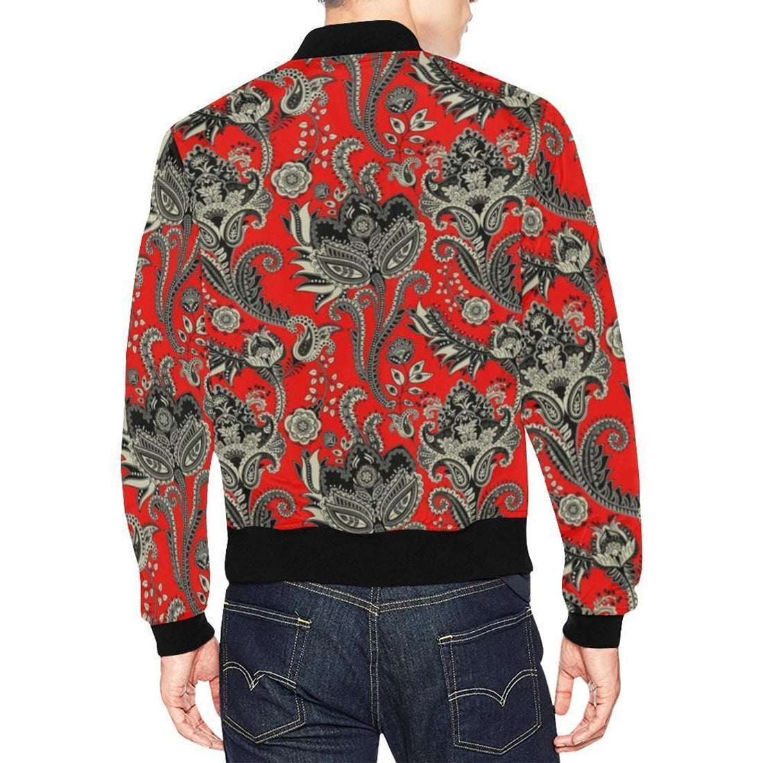 FUNSTUFFPRINT Red Paisley Pattern Print Mens 3D Bomber Jacket