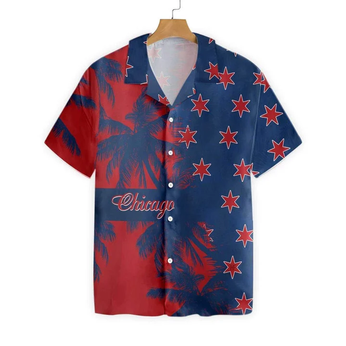 Red And Blue Chicago Watercolor Hawaiian Shirt