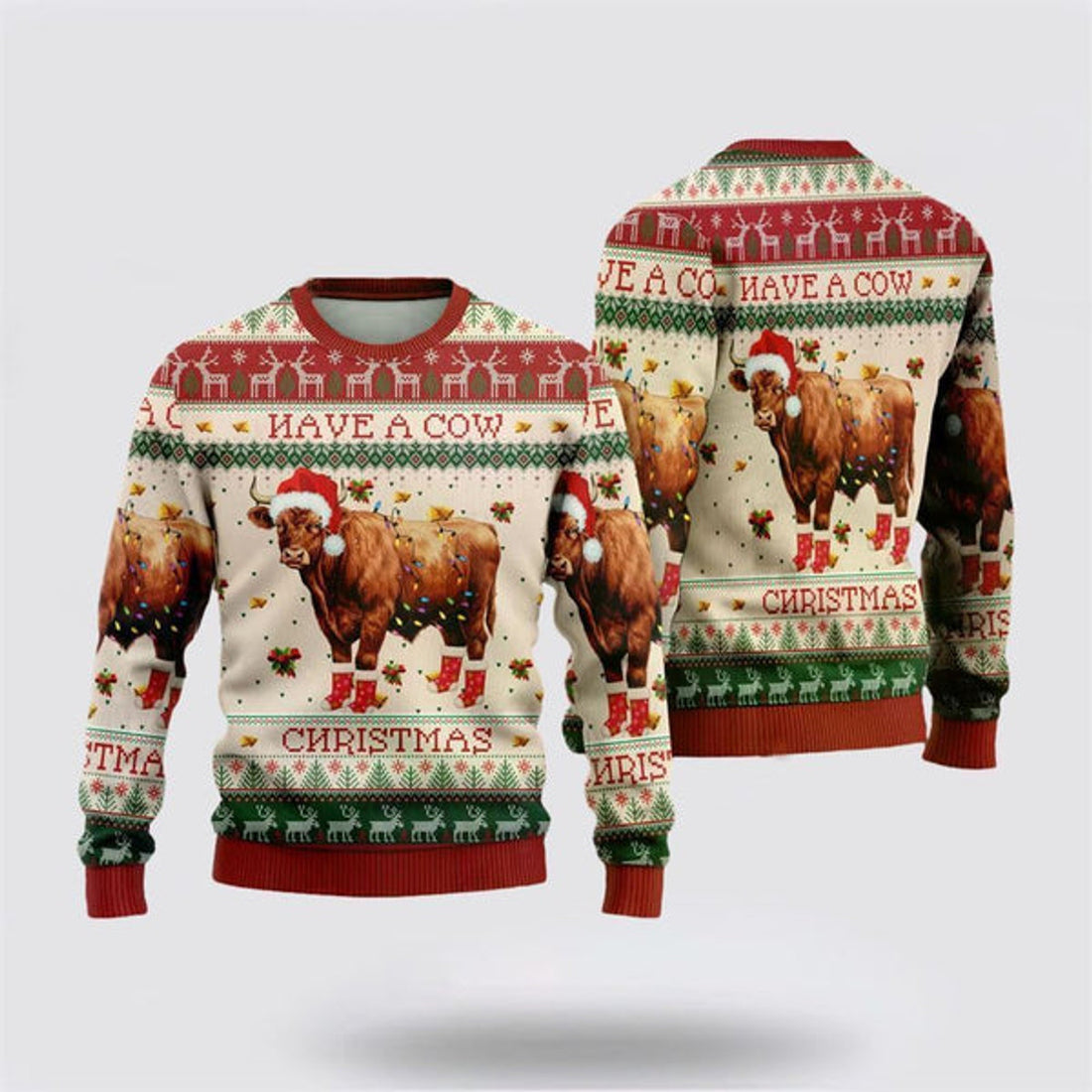 FUNSTUFFPRINT Red Angus Cows Funny Ugly Christmas Sweater, Farm Sweater, Christmas Gift, Best Winter Outfit Christmas Ugly Sweater