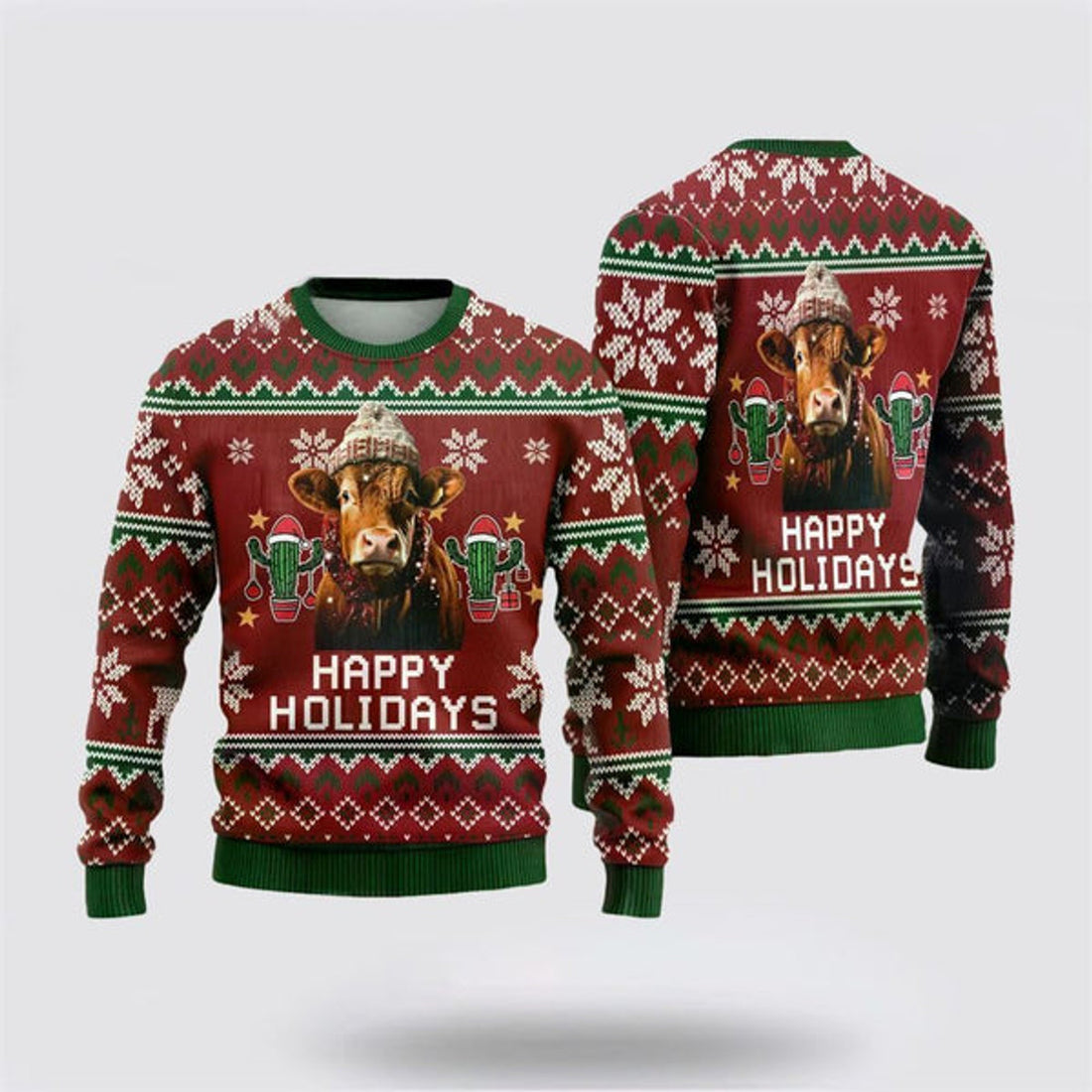 FUNSTUFFPRINT Red Angus Cows Ugly Christmas Sweater, Farm Sweater, Christmas Gift, Best Winter Outfit Christmas Ugly Sweater