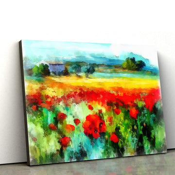 Red Poppies Field Painting Canvas Wall Art - Canvas Wall Decor - Home Decor Living Room