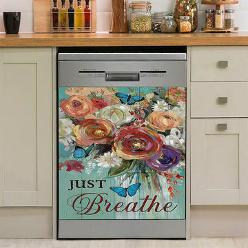 Red Rose Just Breathe Dishwasher Cover, Christian Dishwasher Wrap, Religious Kitchen Decoration