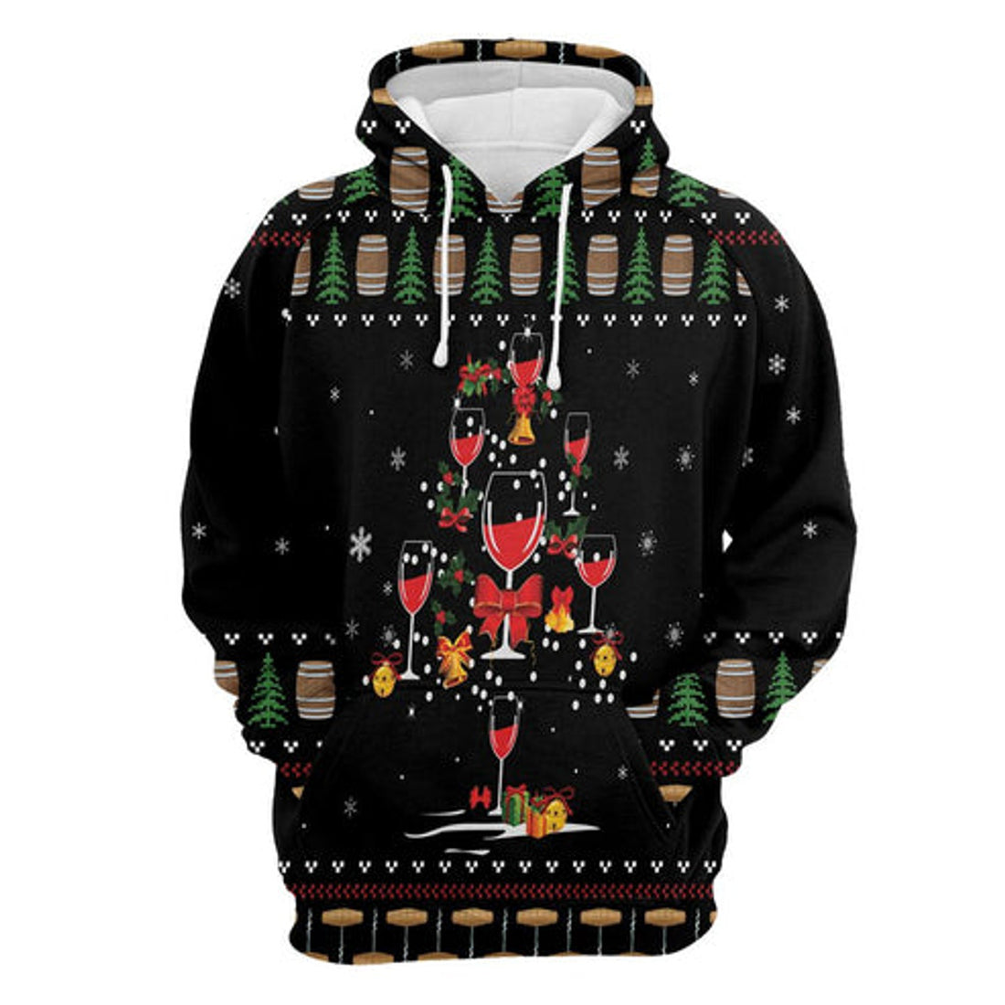 FUNSTUFFPRINT 3D Red Wine Christmas All Over 3D Hoodie and Zip Hoodie