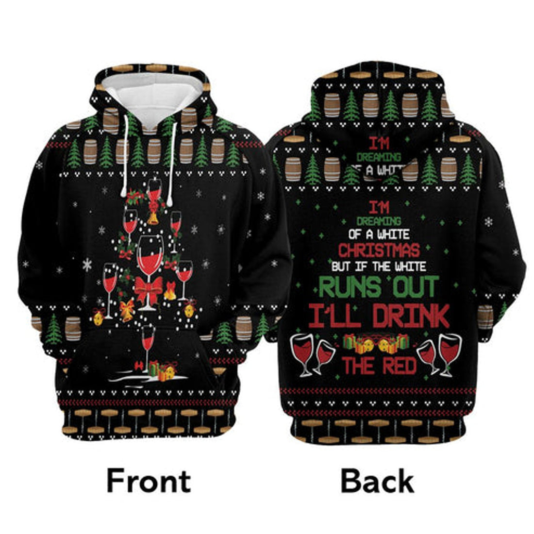 FUNSTUFFPRINT 3D Red Wine Christmas All Over 3D Hoodie and Zip Hoodie