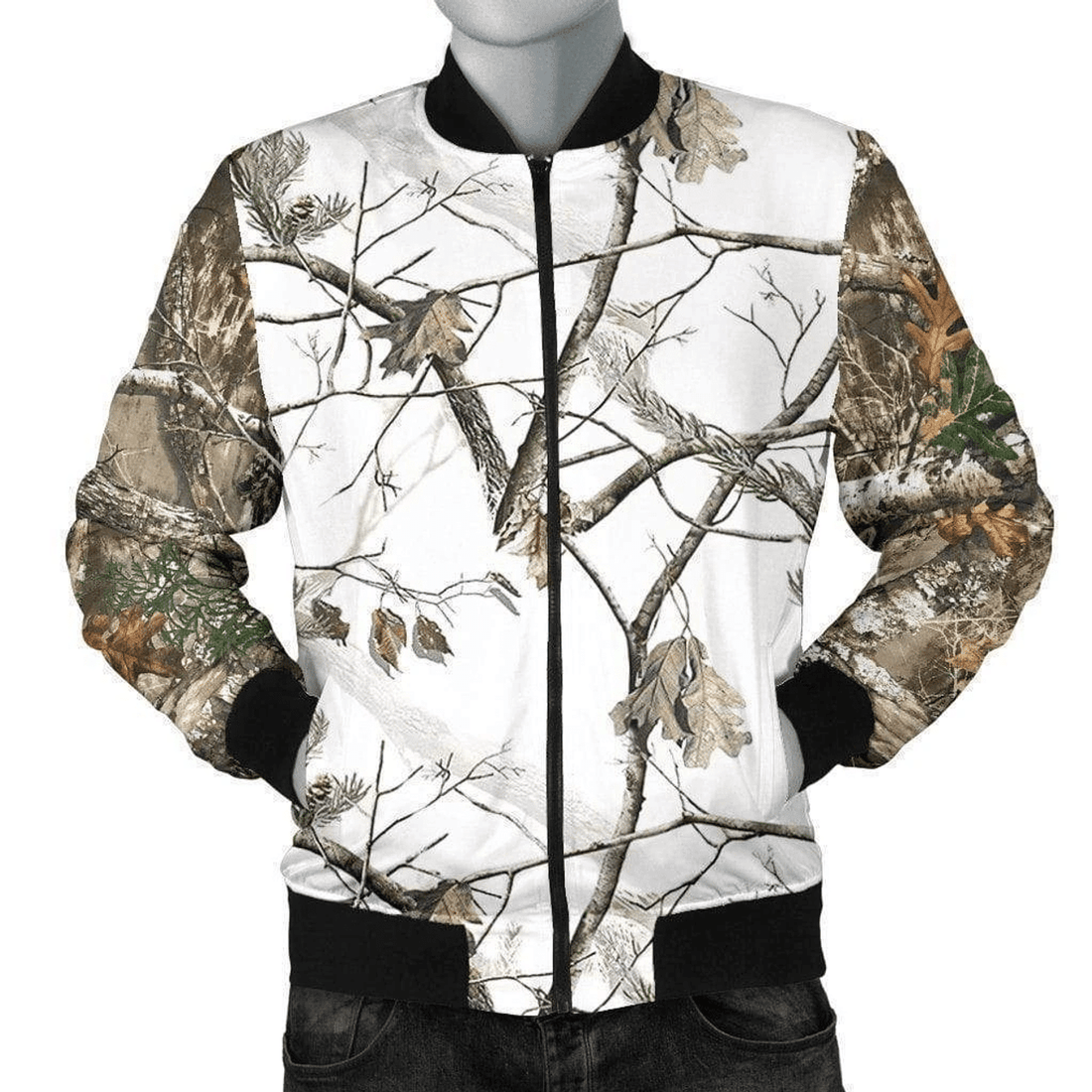 FUNSTUFFPRINT Reel Tree Snow Camo Bomber Jacket 1220 3D Bomber Jacket