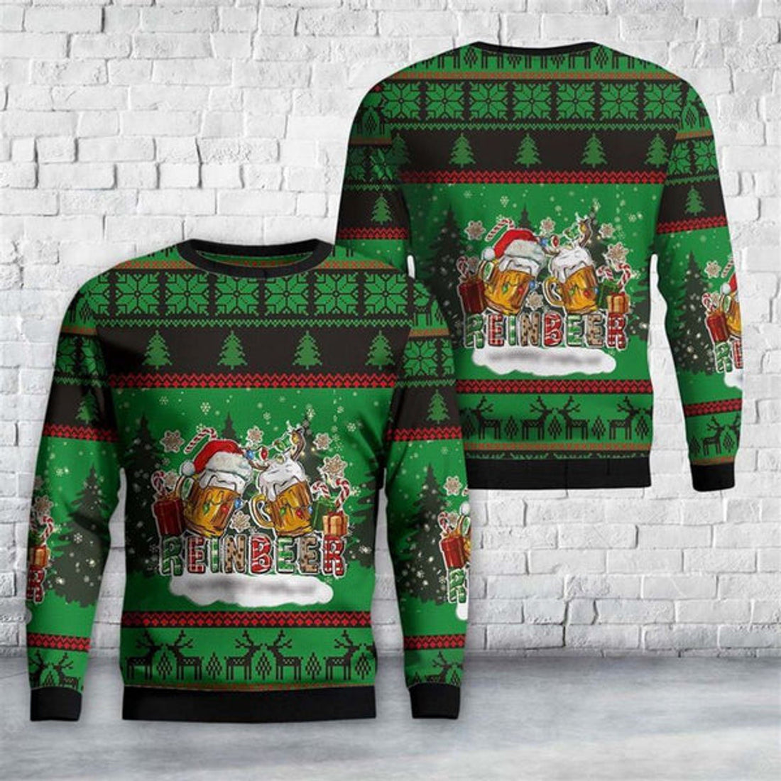 FUNSTUFFPRINT Reinbeer With Gifts And Christmas lights Ugly Christmas Sweater For Men And Women, Best Gift For Christmas, The Beautiful Winter Christmas Outfit Ugly Sweater