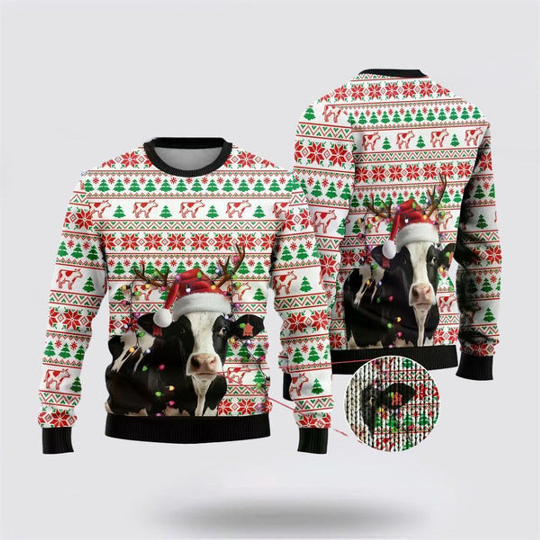 FUNSTUFFPRINT Reindeer Dairy Cow Ugly Christmas Sweater, Farm Sweater, Christmas Gift, Best Winter Outfit Christmas Ugly Sweater