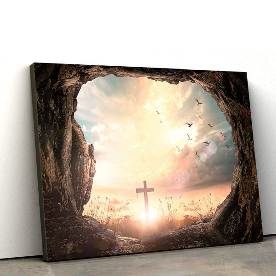 Resurrection Of Easter Sunday Empty Tomb Stone With Three Cross Canvas Pictures - Easter Canvas Wall Art