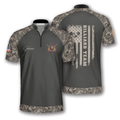 Custom Retro Camouflage Flag Custom Billiard Jerseys for Men, Uniform for Team Billiard, Flag Zipper Polo Shirt