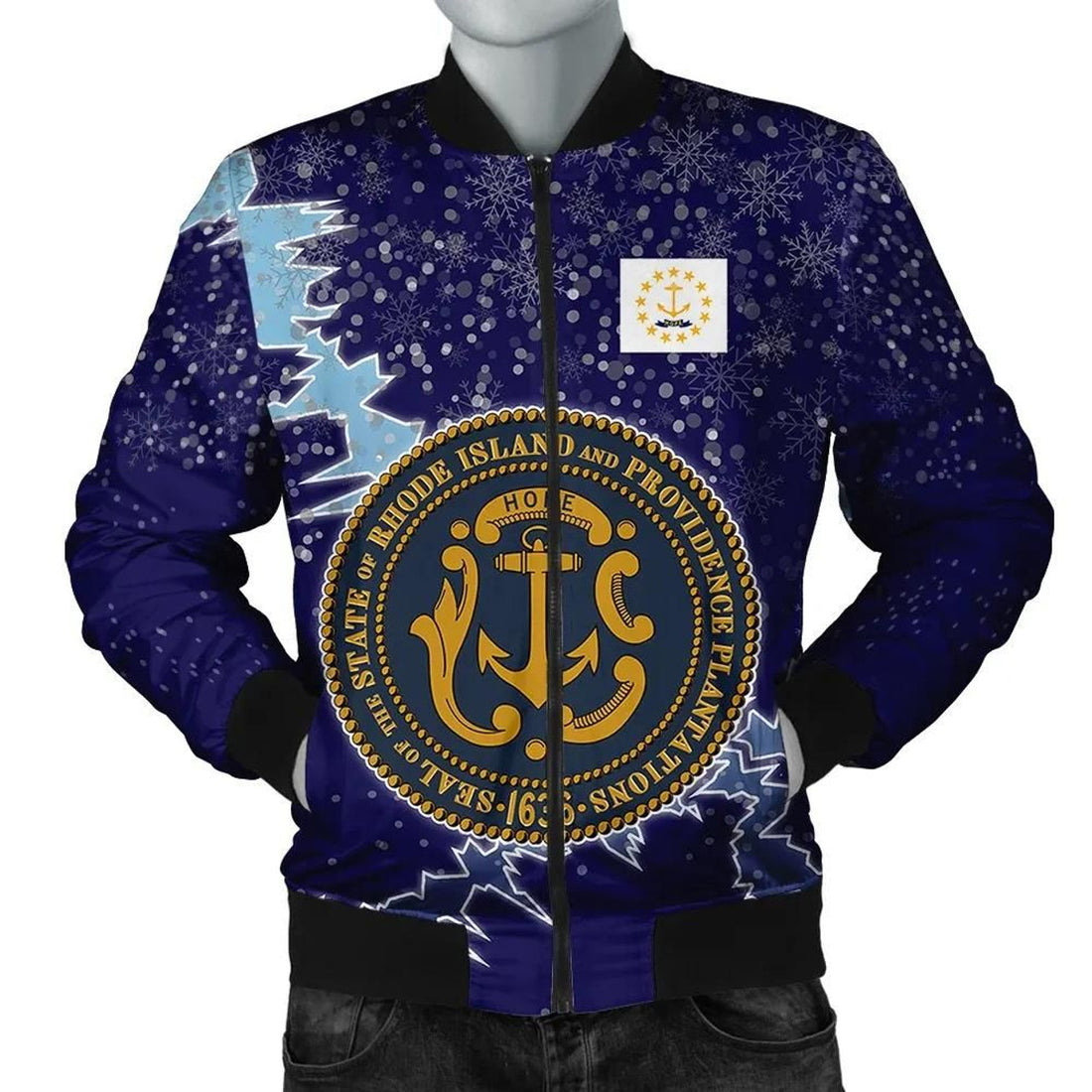 FUNSTUFFPRINT Rhode Island Christmas Coat Of Arms Men Bomber Jacket Style 3D Bomber Jacket