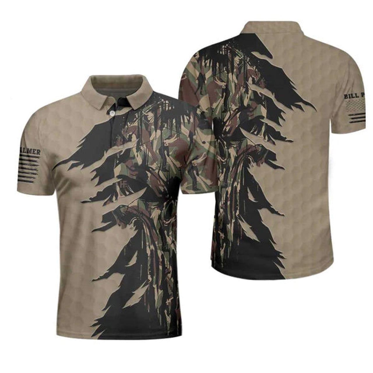 Personalized Camo Golf Shirt For Men, Ripped Vintage Golfing Clubs Uniform Skull Camouflaged Polo Shirts