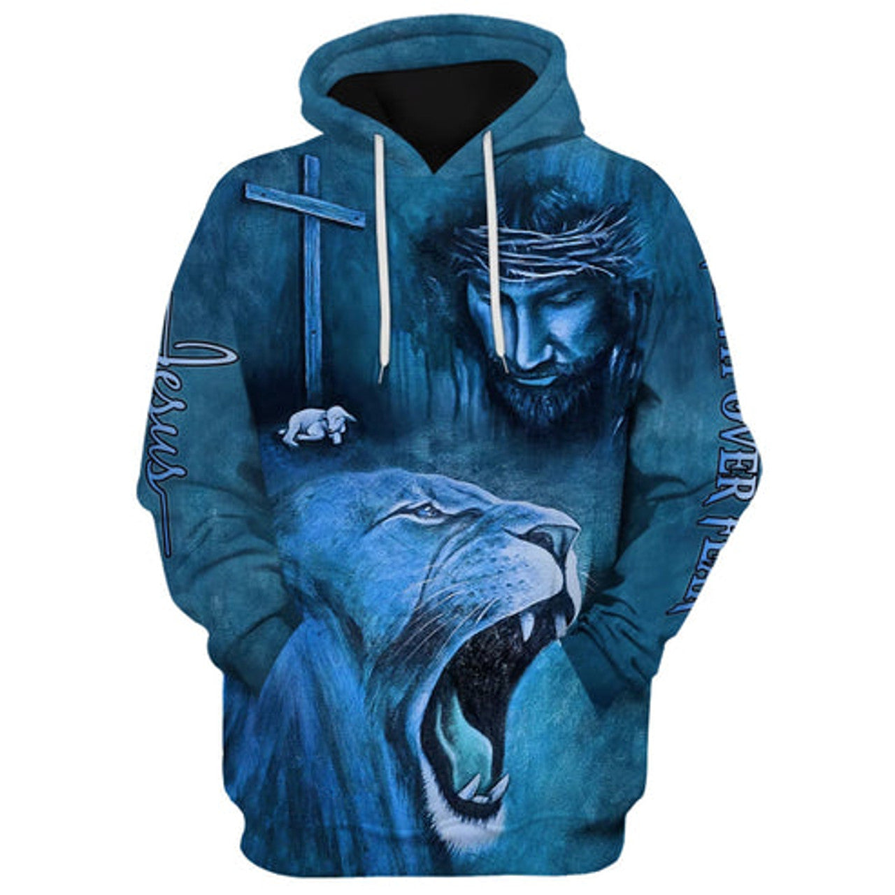 FUNSTUFFPRINT 3D Roaring Blue Lion And Jesus - Faith Over Fear 3D Hoodie and Zip Hoodie