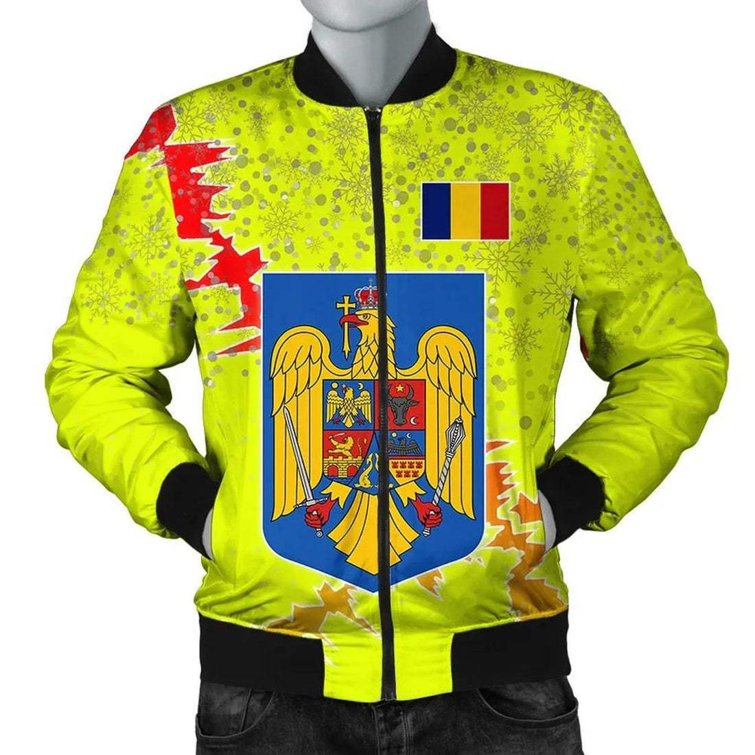 FUNSTUFFPRINT Romania Christmas Coat Of Arms Men Bomber Jacket Style 3D Bomber Jacket