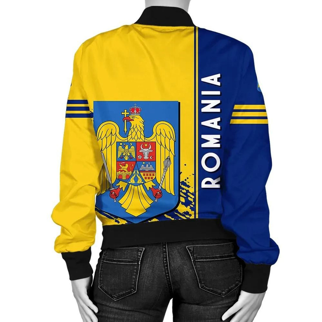 FUNSTUFFPRINT Romania Coat Of Arms Women Bomber Jacket Quarter Style 1 3D Bomber Jacket