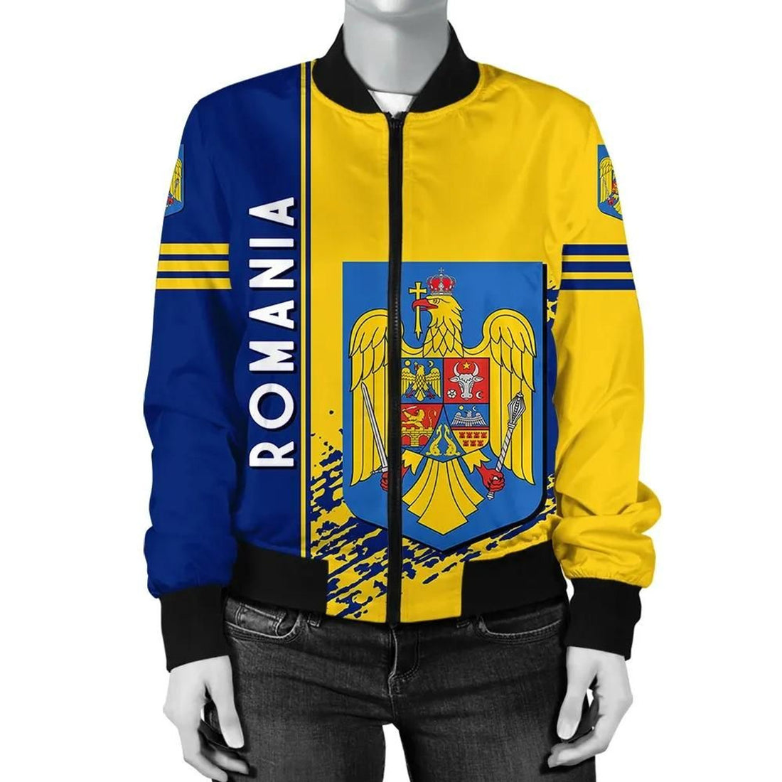 FUNSTUFFPRINT Romania Coat Of Arms Women Bomber Jacket Quarter Style 1 3D Bomber Jacket
