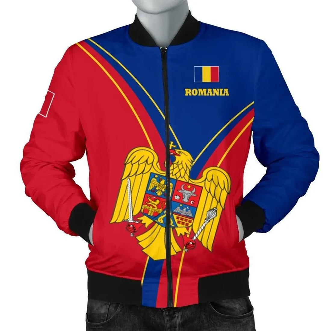 FUNSTUFFPRINT Romania Men's Bomber Jacket - Romanian Pride - 3D Bomber Jacket
