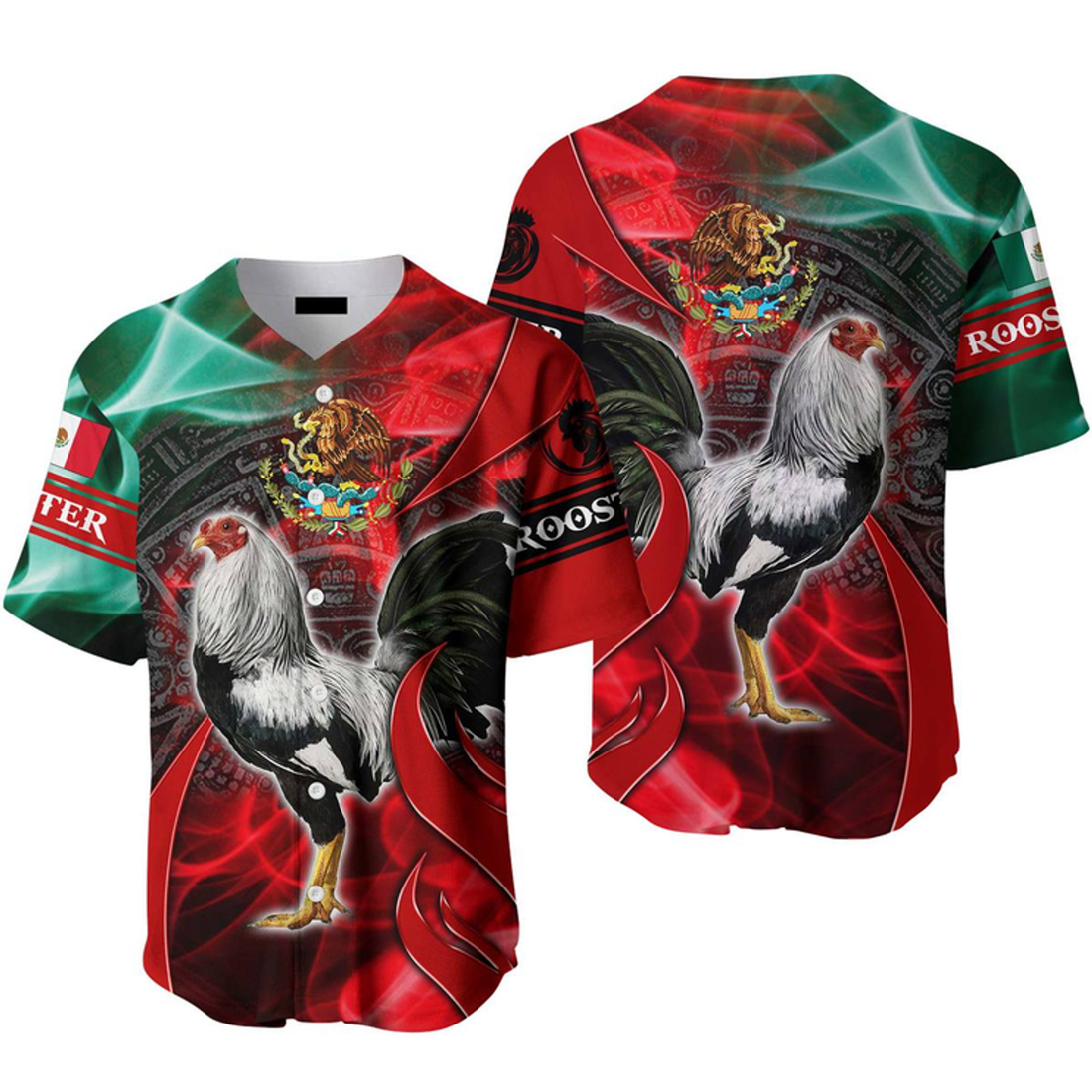 Rooster Mexico - Gift For Mexicans, Mexico Lovers - Red And Green Baseball Jerseys For Men & Women