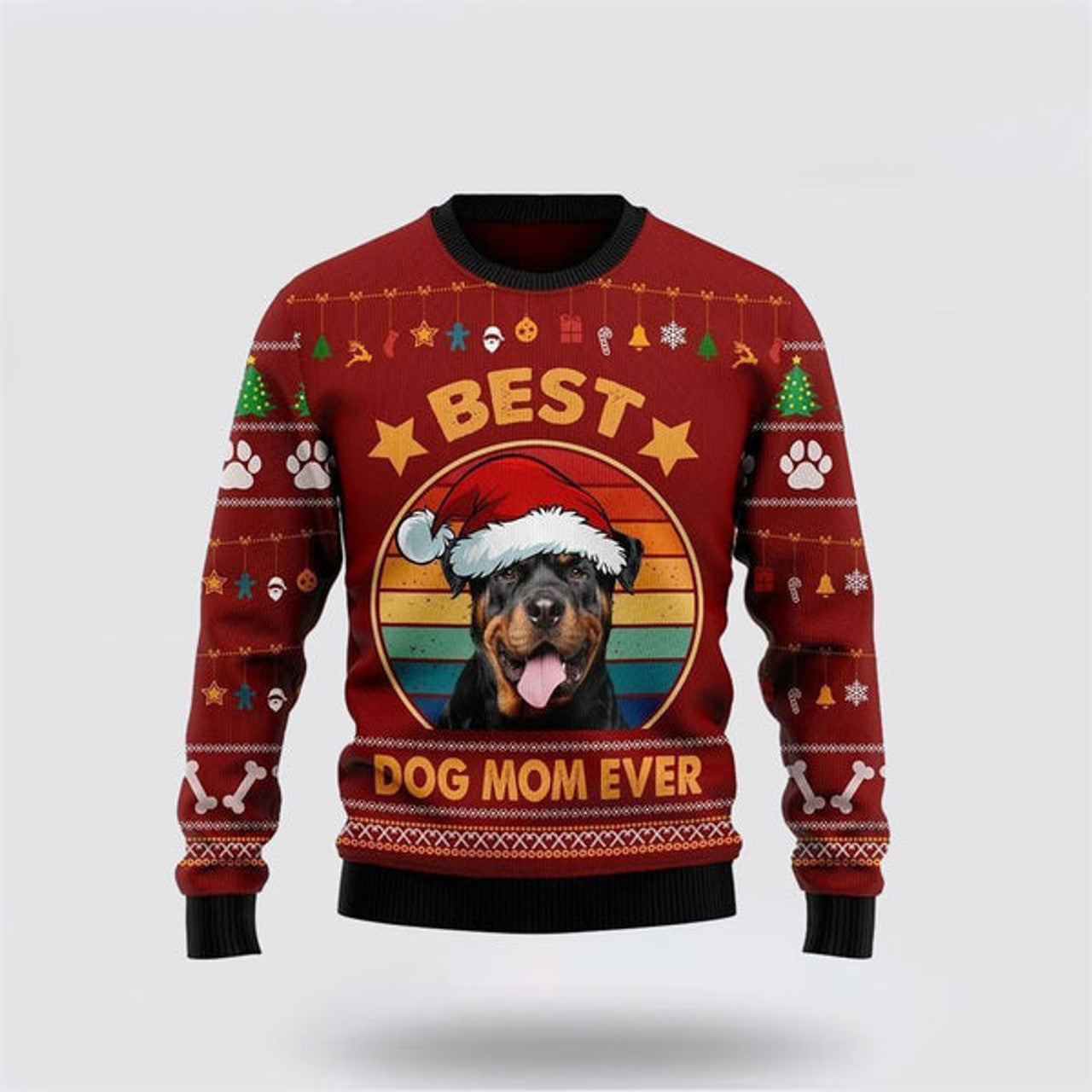 FUNSTUFFPRINT Rottweiler Best Dog Mom Ever Ugly Christmas Sweater For Men And Women, Gift For Christmas, Best Winter Christmas Outfit Ugly Sweater
