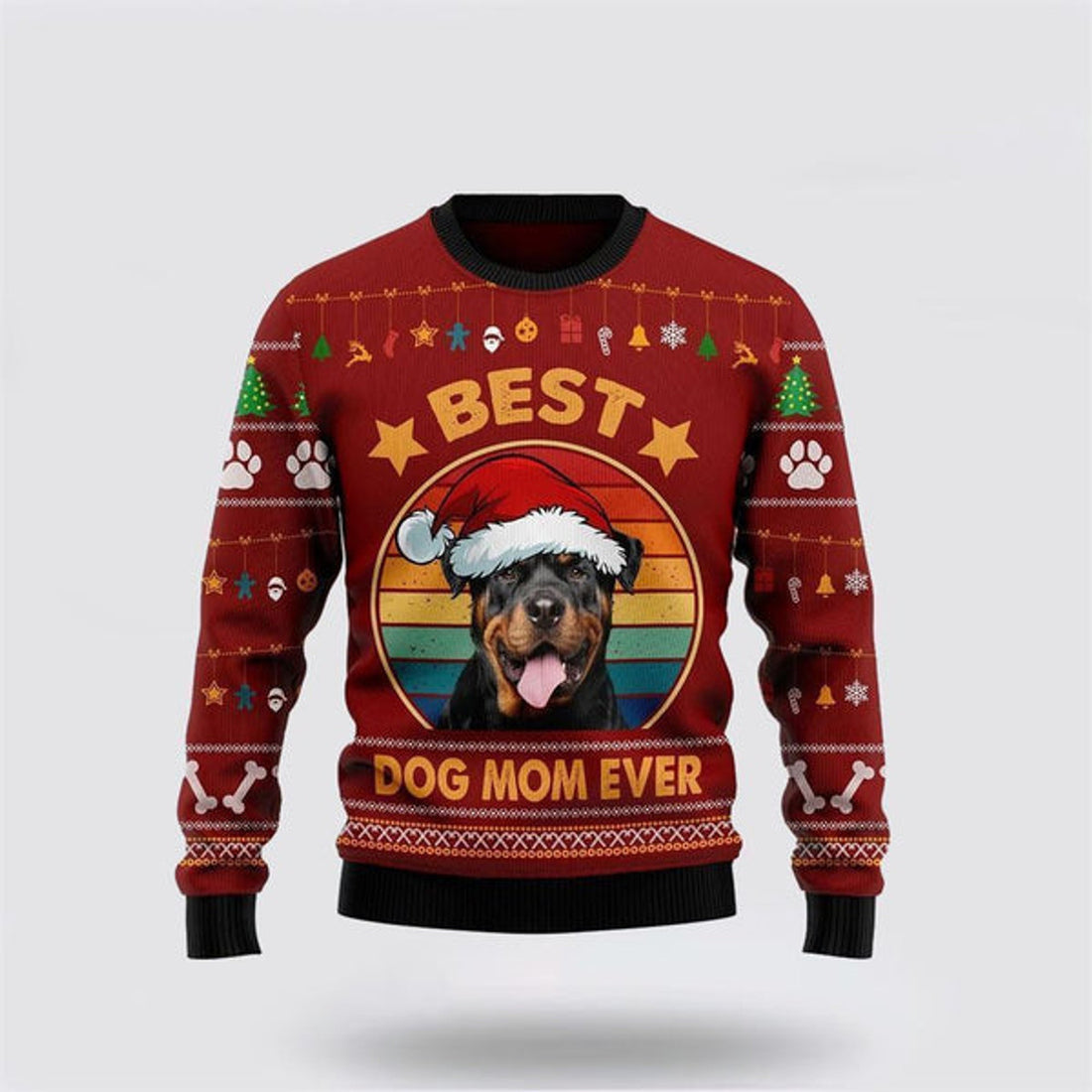 FUNSTUFFPRINT Rottweiler Best Dog Mom Ever Ugly Christmas Sweater For Men And Women, Gift For Christmas, Best Winter Christmas Outfit Ugly Sweater