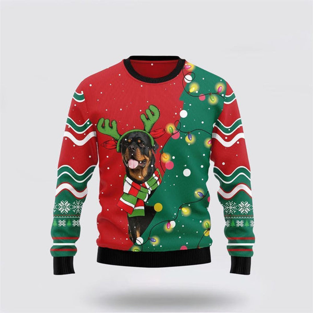 FUNSTUFFPRINT Rottweiler Christmas Tree Ugly Christmas Sweater For Men And Women, Gift For Christmas, Best Winter Christmas Outfit Ugly Sweater
