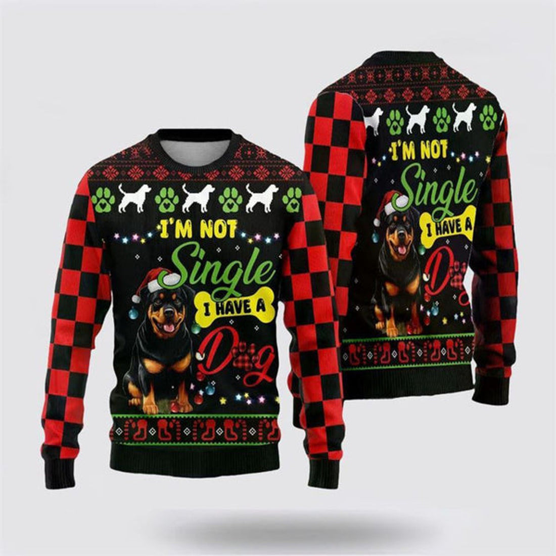 FUNSTUFFPRINT Rottweiler Dog Ugly Christmas Sweater For Men And Women, Gift For Christmas, Best Winter Christmas Outfit Ugly Sweater