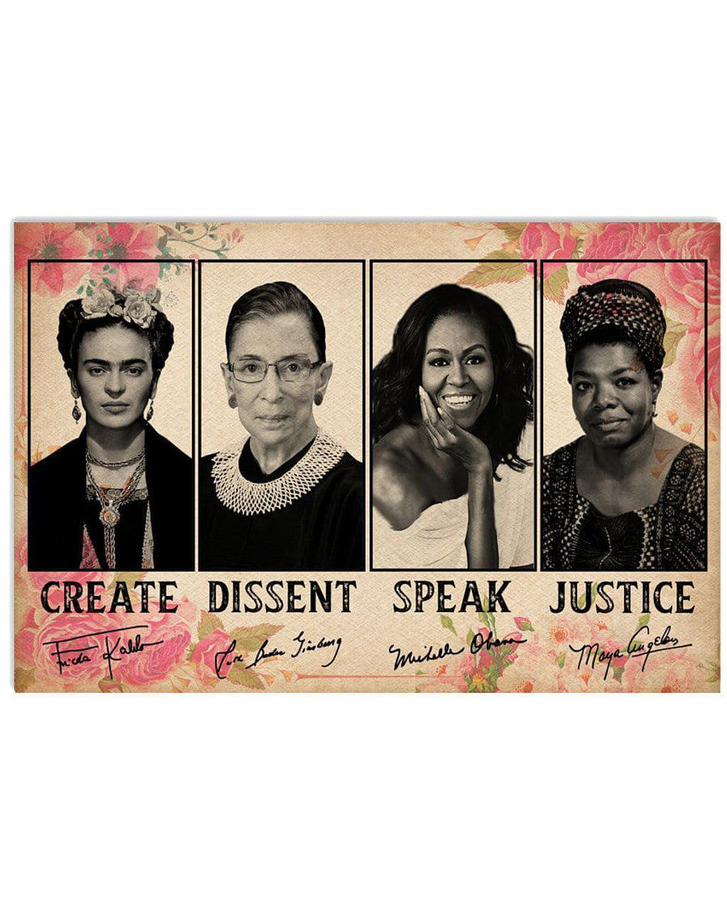 Ruth Bader Ginsburg, Frida Kahlo, Create Dissent Speak Justice Poster and Canvas