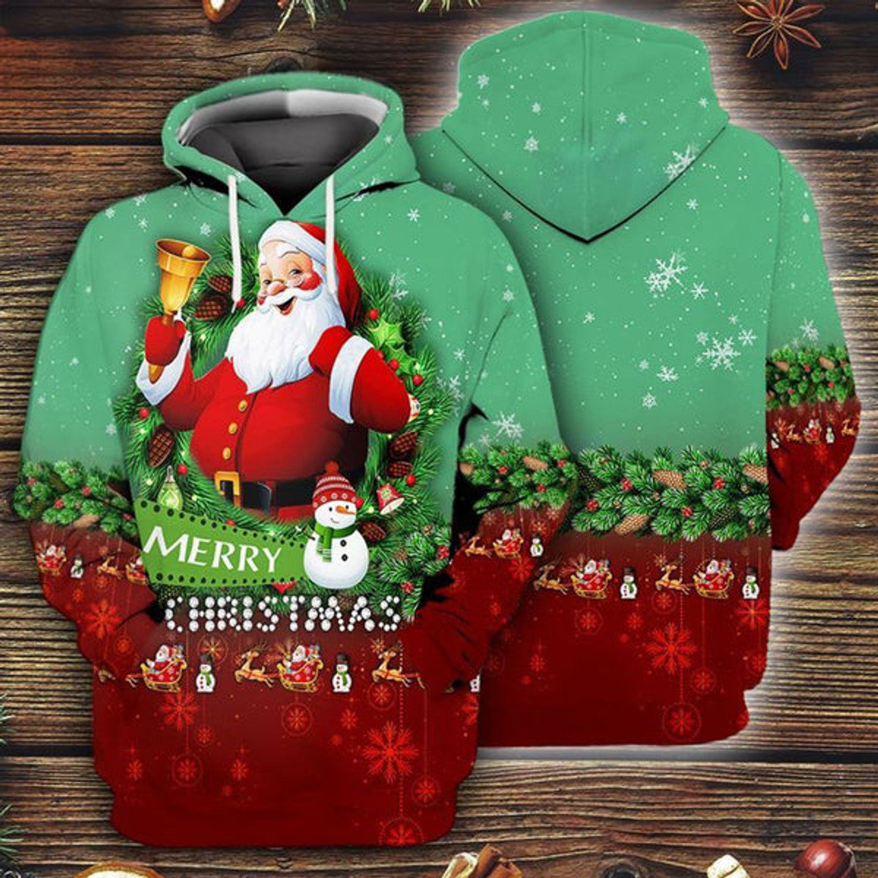 FUNSTUFFPRINT 3D Santa Claus Merry Christmas All Over 3D Hoodie and Zip Hoodie