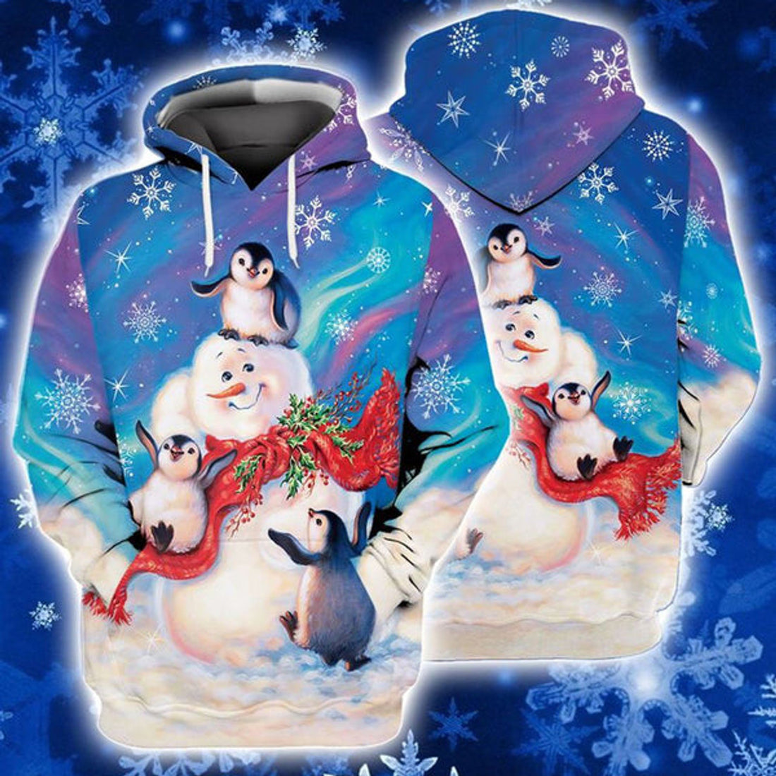 FUNSTUFFPRINT 3D Snowman Penguin Christmas All Over 3D Hoodie and Zip Hoodie