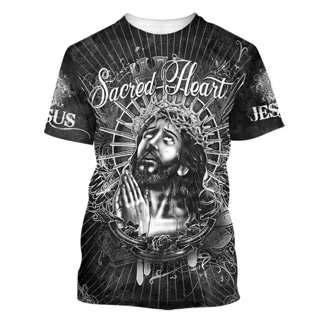 FUNSTUFFPRINT Sacred Heart Of Jesus Prayer Christian 3D T-shirt