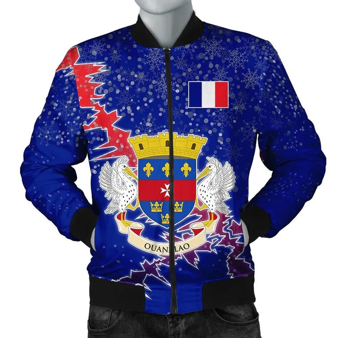 FUNSTUFFPRINT Saint BarthÃ©lemy Christmas Coat Of Arms Men Bomber Jacket Style 3D Bomber Jacket