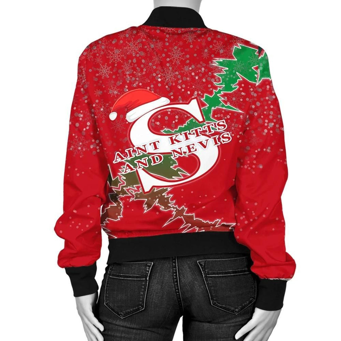 FUNSTUFFPRINT Saint Kitts and Nevis Christmas Coat Of Arms Women Bomber Jacket Style 3D Bomber Jacket