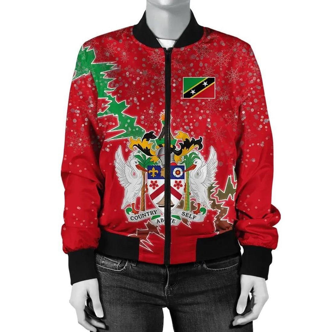 FUNSTUFFPRINT Saint Kitts and Nevis Christmas Coat Of Arms Women Bomber Jacket Style 3D Bomber Jacket