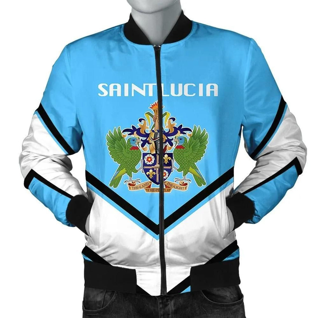 FUNSTUFFPRINT Saint Lucia Coat Of Arms Men Bomber Jacket Lucian Style 3D Bomber Jacket