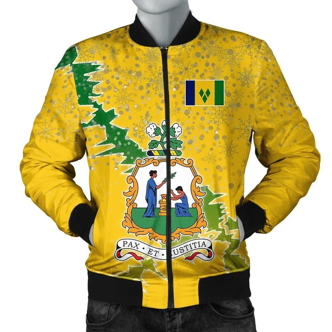 FUNSTUFFPRINT Saint Vincent and the Grenadines Christmas Coat Of Arms Men Bomber Jacket Style 3D Bomber Jacket