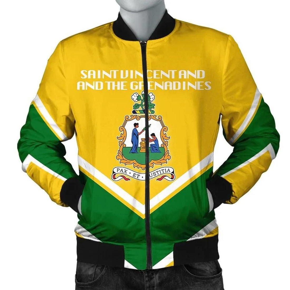 FUNSTUFFPRINT Saint Vincent and the Grenadines Coat Of Arms Men Bomber Jacket Lucian Style 3D Bomber Jacket